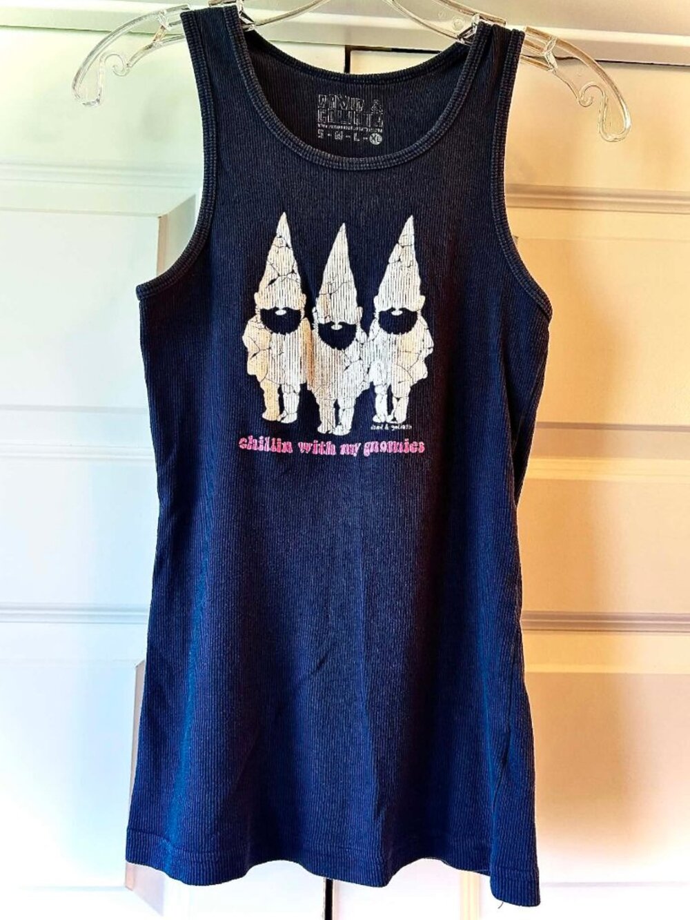 DAVID and GOLIATH Y2K "Chillin With My Gnomies" Graphic Racerback Tank Navy XL